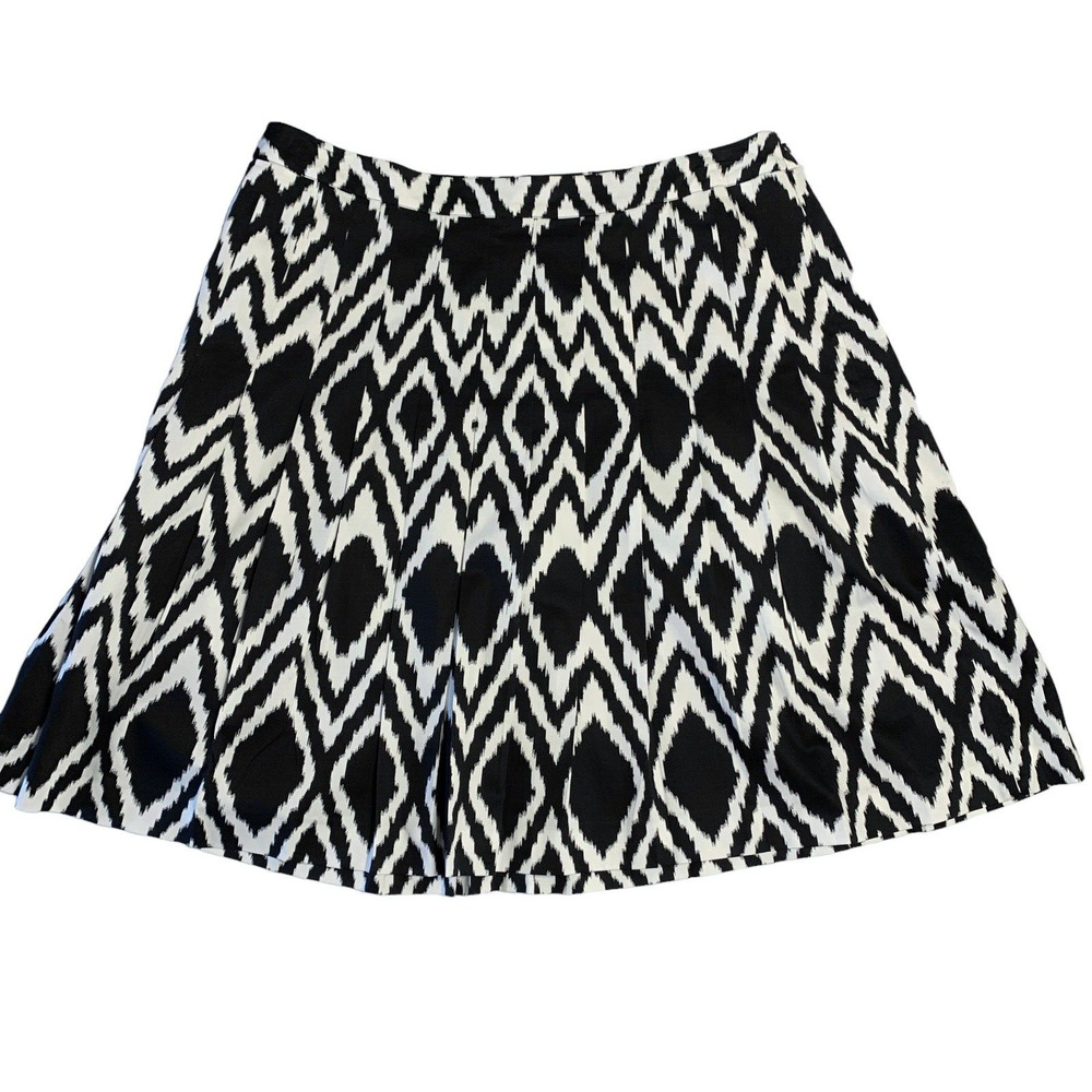 NEW Talbots Skirt Black White Pleated A Line Knee Length Elastic Waist Zip 16W